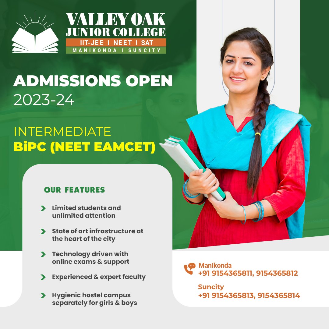 ValleyOak_'s tweet photo. Are you aspiring to crack the #NEET or #EamcetExams and pursue your dream of becoming an engineer or doctor? Look no further! #ValleyOakJuniorCollege offers longterm classes taught by expert faculty to help you achieve your goals.
#AdmissionsOpen #Inter_IIT_JEE #Inter_NEET #Inter https://t.co/vJUekoiYzx