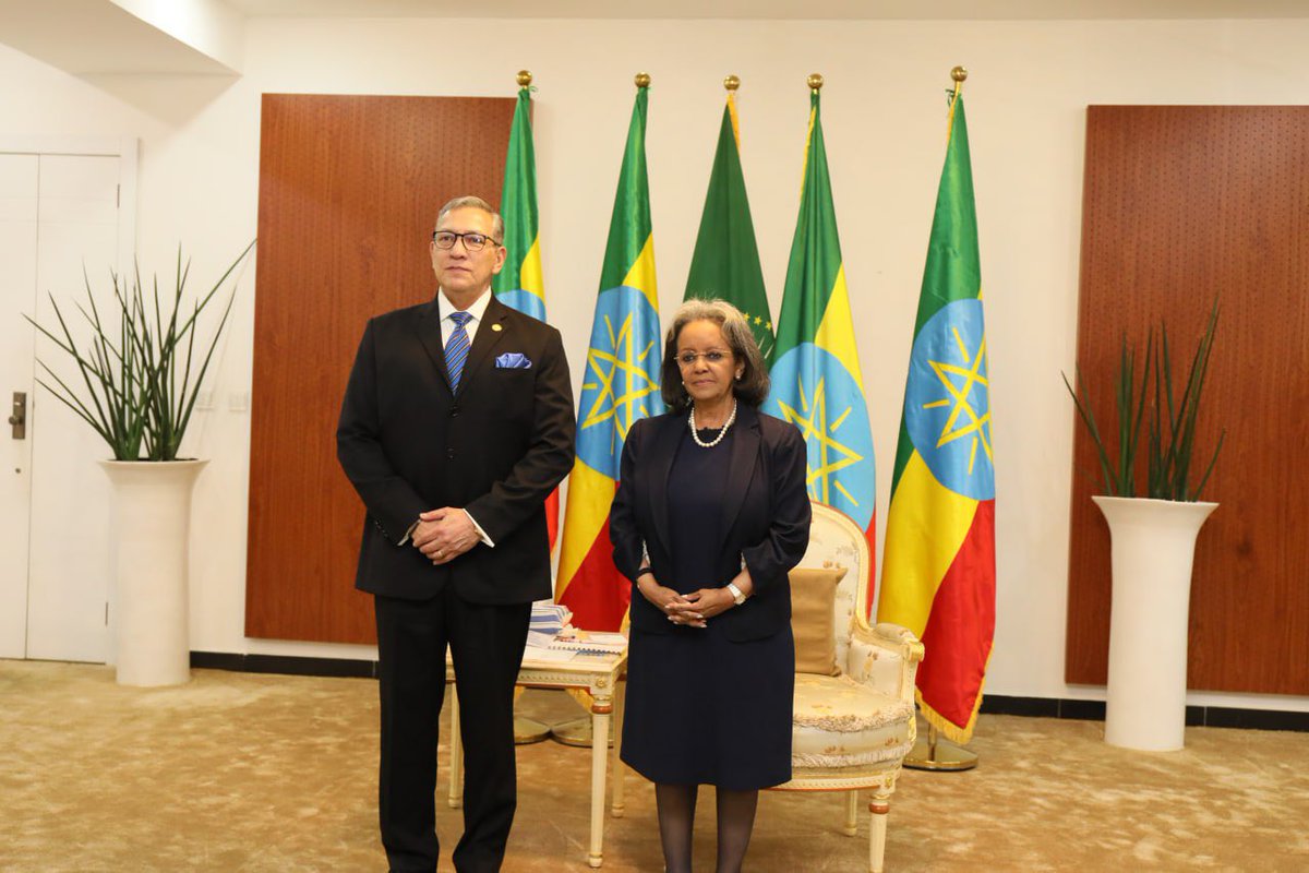tashenafi's tweet photo. HE Ambassador Erick Escobedo of Guatemala presenting his credentials to Her Excellency President Sahle-Work Zewde of Ethiopia @SahleWorkZewde @mfaethiopia @DemekeHasen https://t.co/YrKQ2aGeYa