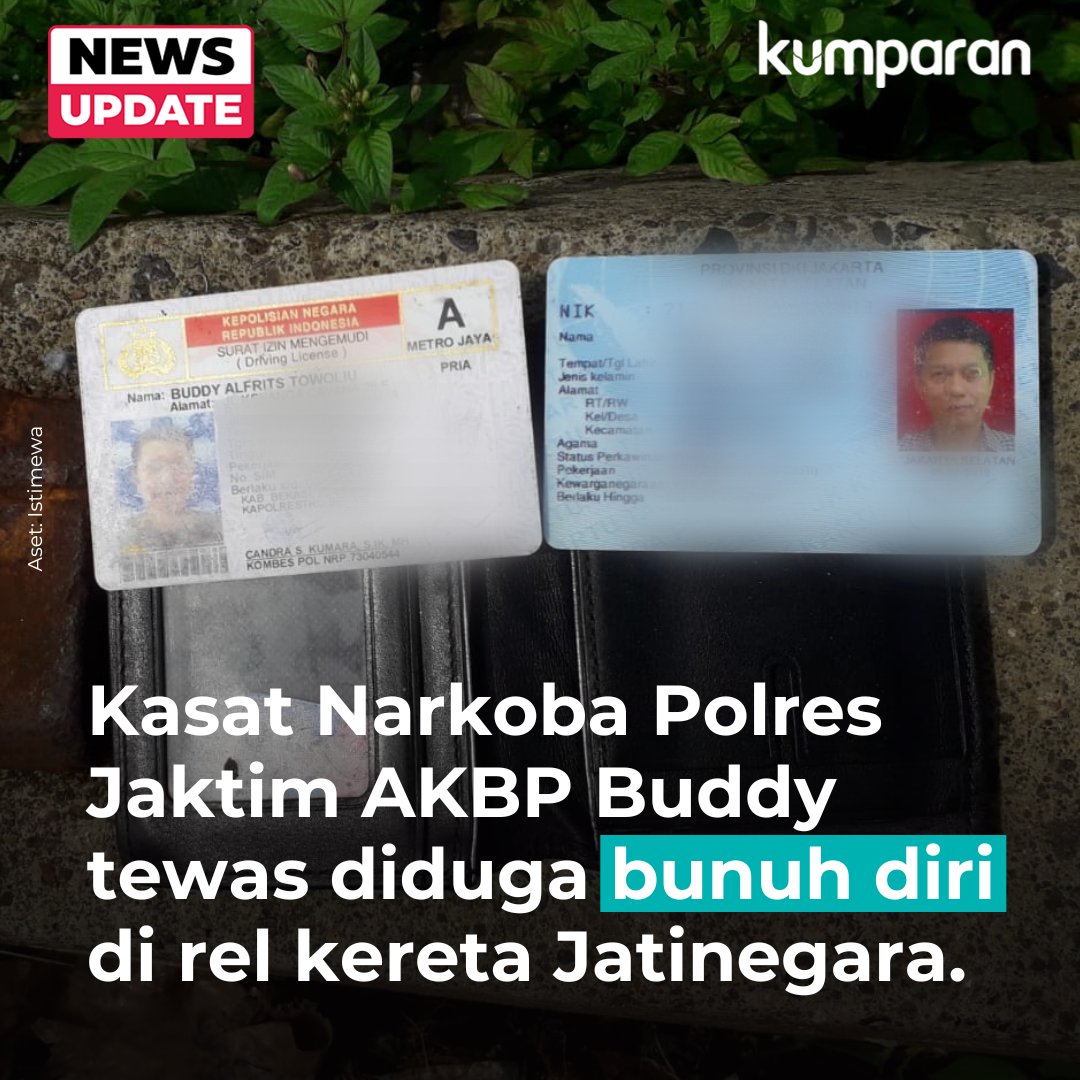 Kasat Narkoba Polres Jaktim AKBP Buddy A Towoliu ditemukan tak bernyawa di pinggir rel kereta api di sekitar Pasar Enjo, Jatinegara, Jaktim. Diduga Buddy bunuh diri. #newsupdate #update #news #oneliner bit.ly/40Sqg1E
