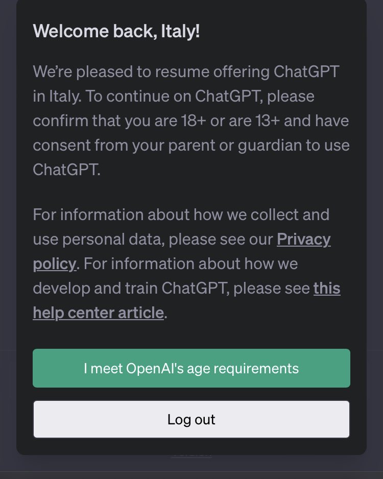 Si riparte #backtothefuture #chatgpt #Italy #GDPR