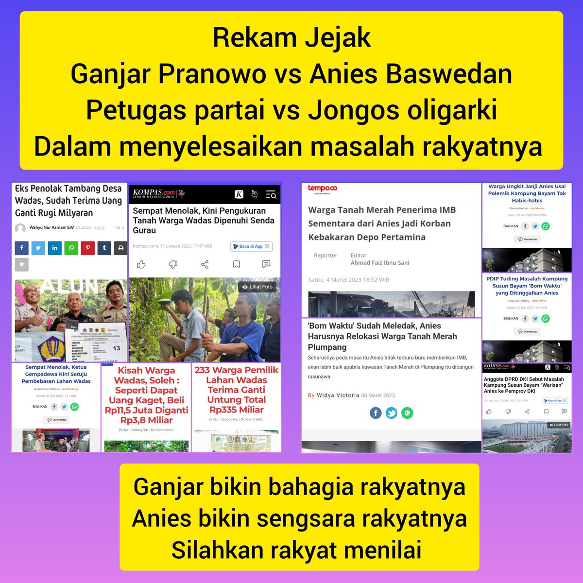 Chusnul ch💞timah (@ch_chotimah2) on Twitter photo Rekam Jejak <a href="/ganjarpranowo/">Ganjar Pranowo</a> vs <a href="/aniesbaswedan/">Anies Rasyid Baswedan</a> dlm menyelesaikan masalah.
Ganjar, bukan hny yg setuju, warga yg nolakpun dibikin bahagia.
Anies, warganya dibikin celaka, sengsara bahkn hingga dia sdh lengser.
Kalian pilih yg mana?
Ganjar retweet 🔁
Anies like ♥️
#GanjarMenangTotal Rekam Jejak <a href="/ganjarpranowo/">Ganjar Pranowo</a> vs <a href="/aniesbaswedan/">Anies Rasyid Baswedan</a> dlm menyelesaikan masalah.
Ganjar, bukan hny yg setuju, warga yg nolakpun dibikin bahagia.
Anies, warganya dibikin celaka, sengsara bahkn hingga dia sdh lengser.
Kalian pilih yg mana?
Ganjar retweet 🔁
Anies like ♥️
#GanjarMenangTotal