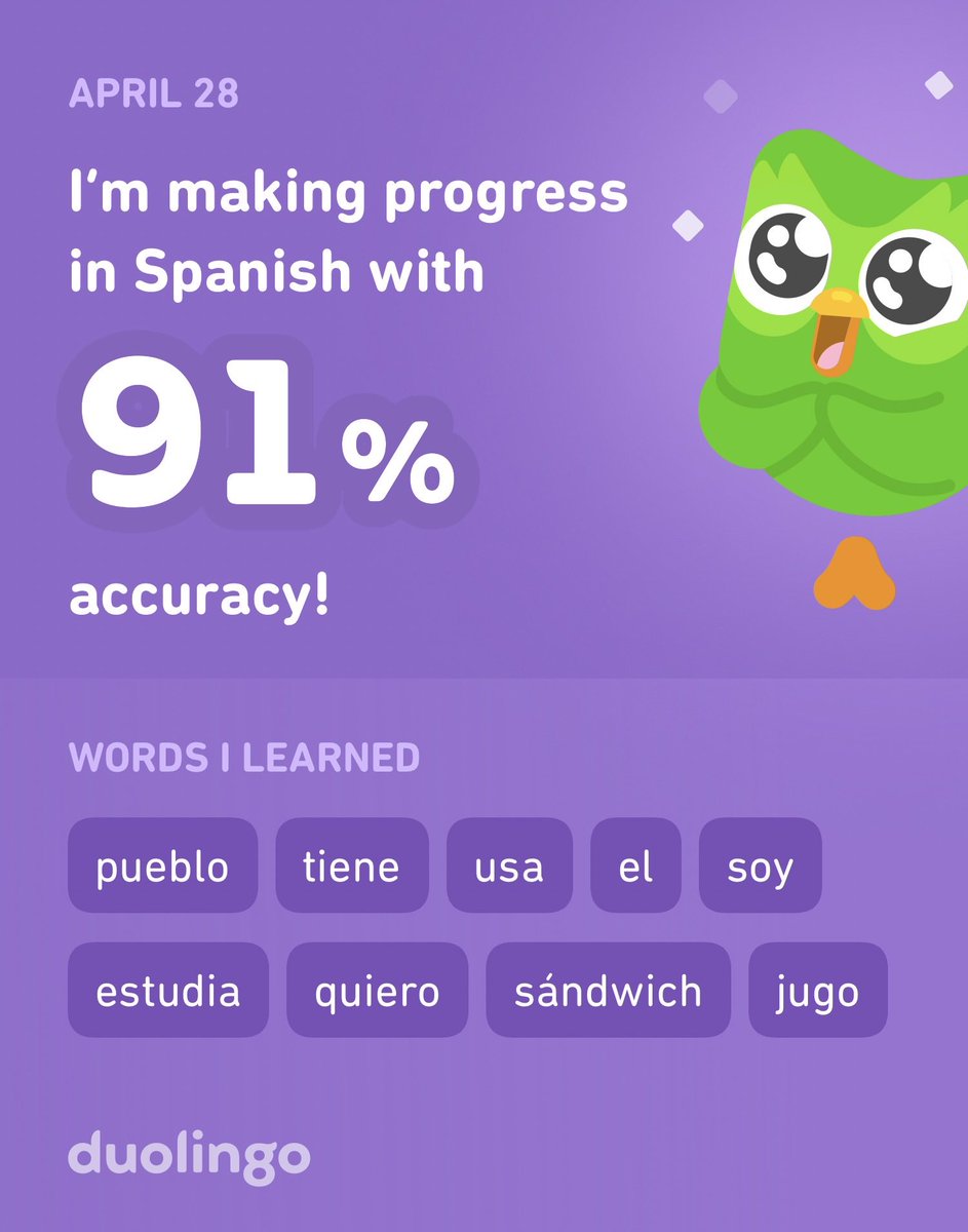 I’m learning Spanish on Duolingo! It’s free, fun, and effective.