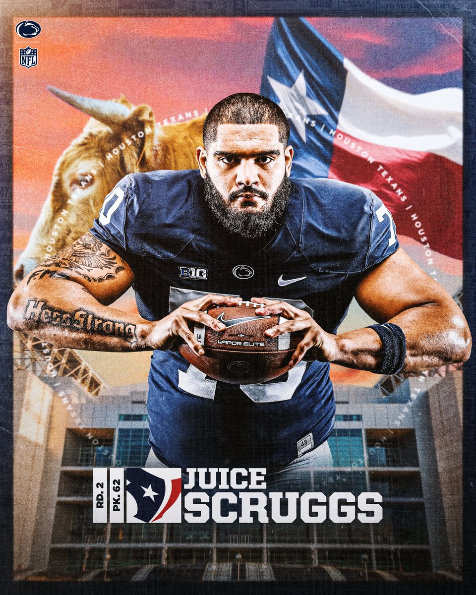 PennStateFball's tweet photo. LET'S GO!!! 🤠

@JuiceScruggs is off to the @HoustonTexans! 

#WeAre | #NFLDraft https://t.co/HXFnDsLbDD