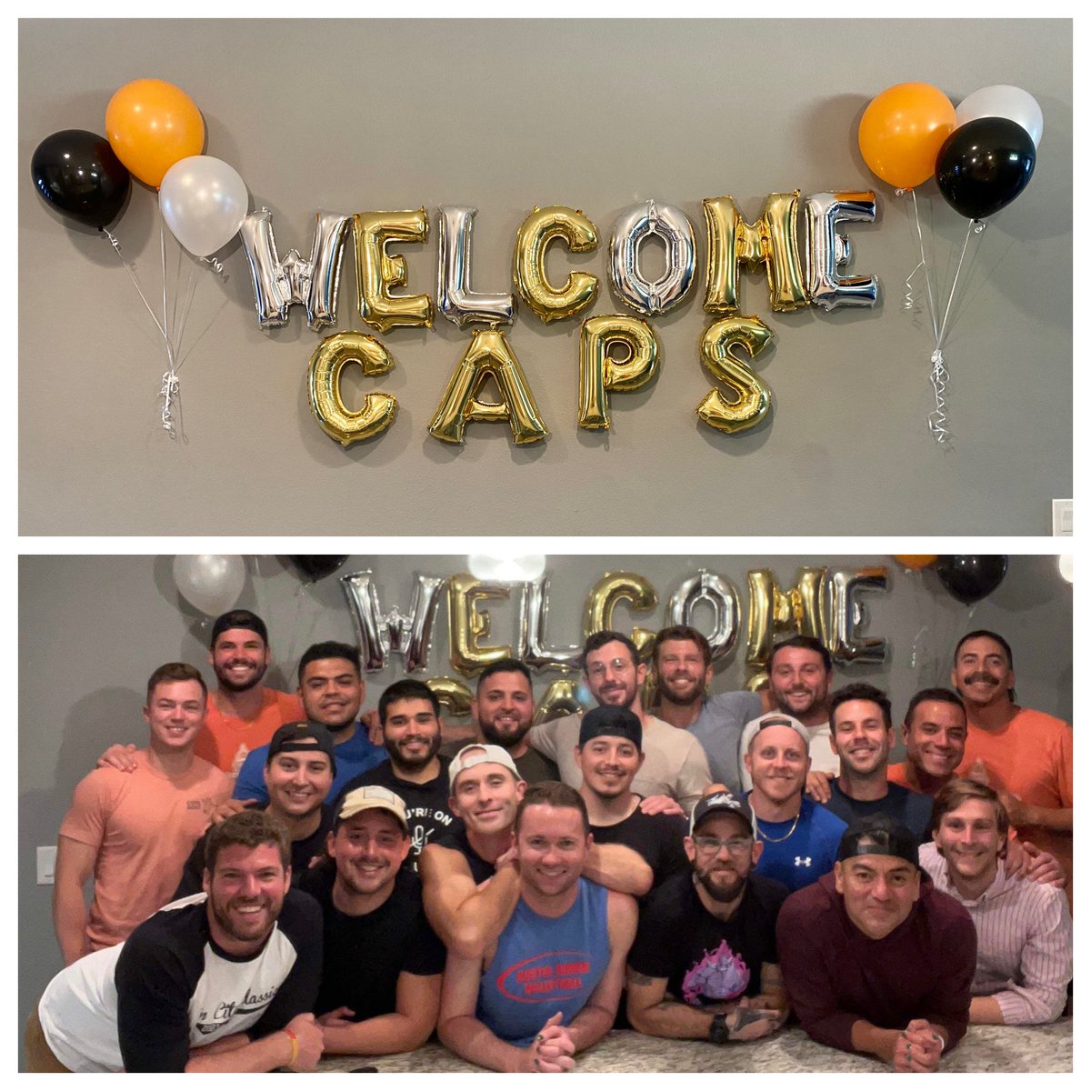 ChrisSaldana's tweet photo. First team meeting w/ this stellar group. #Austin Capitals are heading to #PrideBowl in #Chicago come June. #GayFlagFootball 🌈🏈🖤🧡🤍 https://t.co/m0Ww3p2PSu