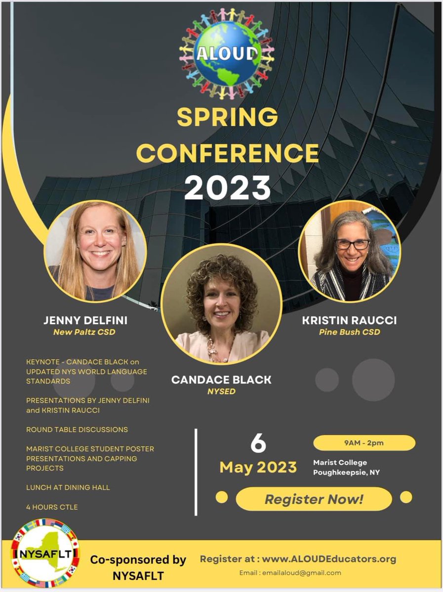 ALOUD Educators is a regional organization serving the Language Teachers of Orange, Ulster and Duchess counties. Interested in attending this conference? Visit aloudeducators.org.