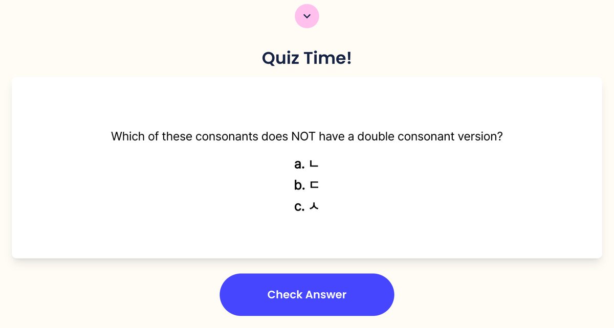 ttmik's tweet photo. [Mini Korean Quiz]
Which of these Korean consonants does NOT have a double consonant version? 
Write your answers below 👇🏻

ㄴ / ㄷ / ㅅ 

You can see these mini quiz questions every time you visit https://t.co/Y6JweYXg2Q 😃🇰🇷 https://t.co/WyQS9SzmBj