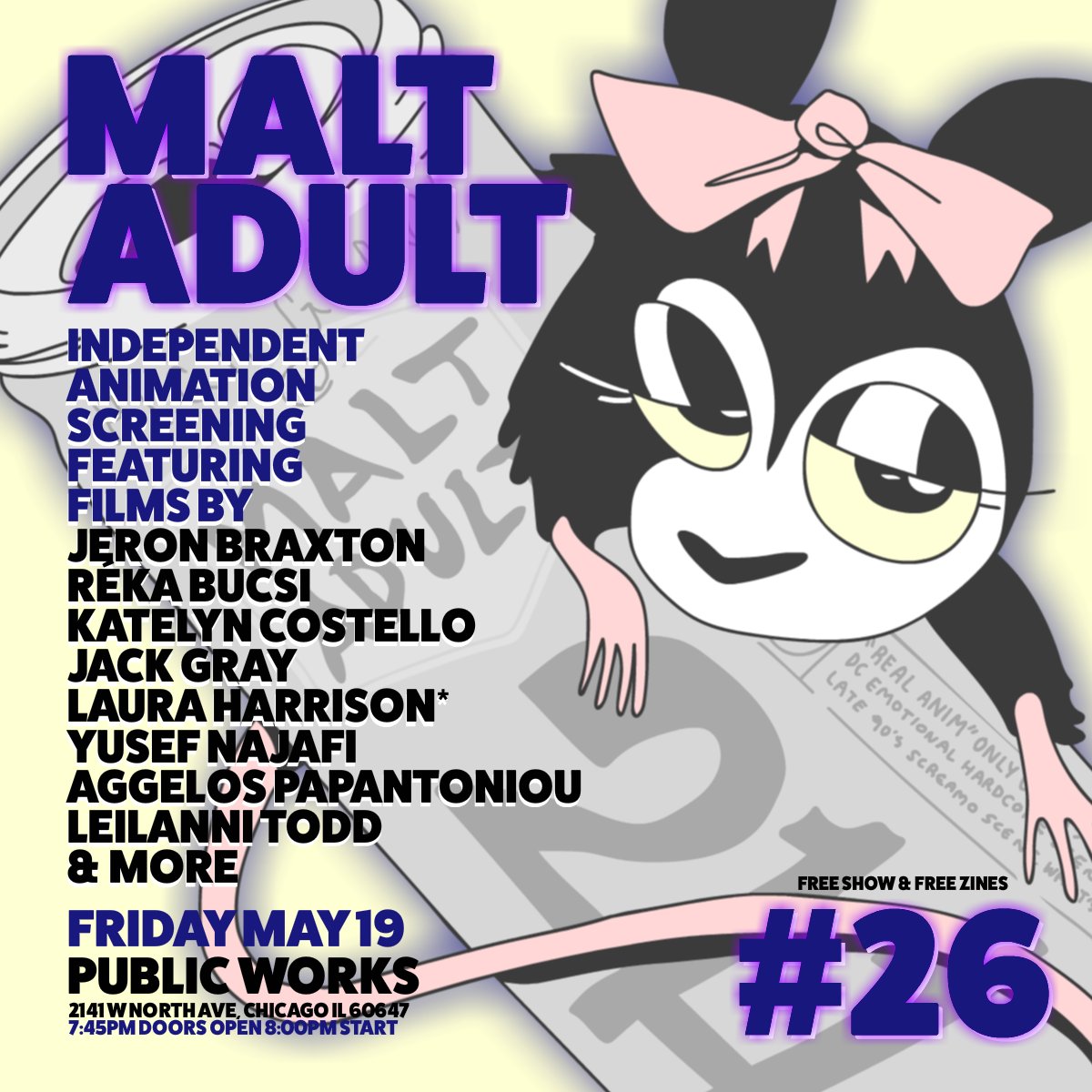 maltadult's tweet photo. Animation Nite #26 feat. films by @jeronbraxton @rekabucsi @yusef4d @GibbonAnimation &amp; more 🧚 mid May in Wicker Park/Chicago. Seeya soon!💛💛💛💛💛💛💛💛💛💛💛💛💛💛 https://t.co/Y7wmQLsE9A