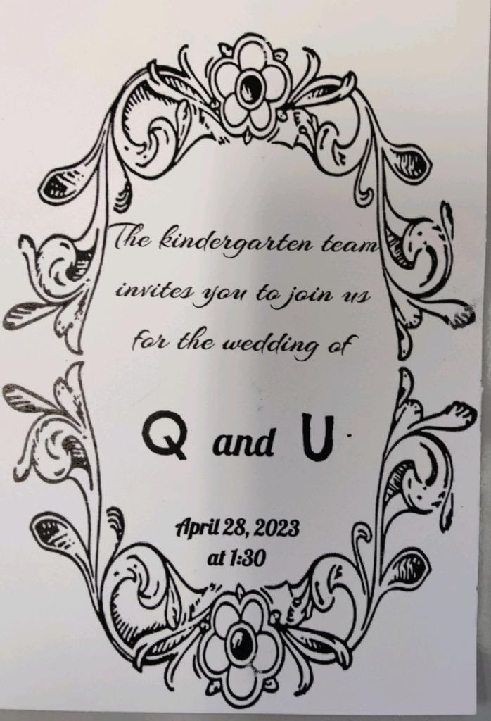 lexosaurus_lex's tweet photo. The Kindergarten social event of the year.... The wedding of Q and U. Together forever! Thanks to everyone who made this happen, it was so cute!
@ChaseTigers @CajonValleyUSD @BHandley4 https://t.co/41UJGr0QqR