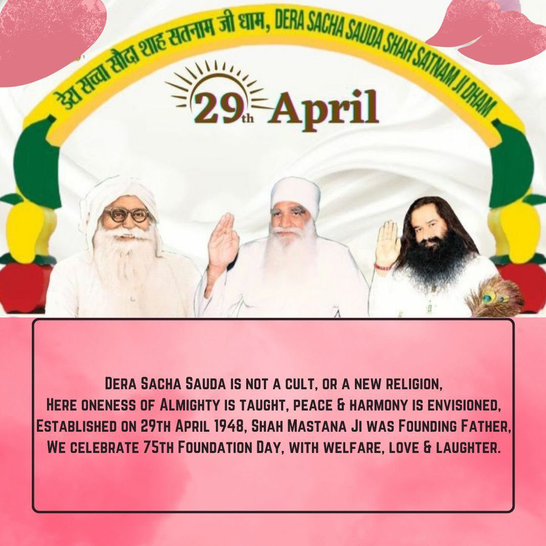 756seemarani's tweet photo. Congratulations to the whole world,🎉 today Dera Sacha Sauda have completed 75 years with the pious guidance of Saint Gurmeet Ram Rahim Ji.😍 Millions of people are excited to celebrate their biggest ocassion by doing welfare works. 🙏
 #75thFoundationDay
#FestivalOfMillions https://t.co/lxKhRz9l83