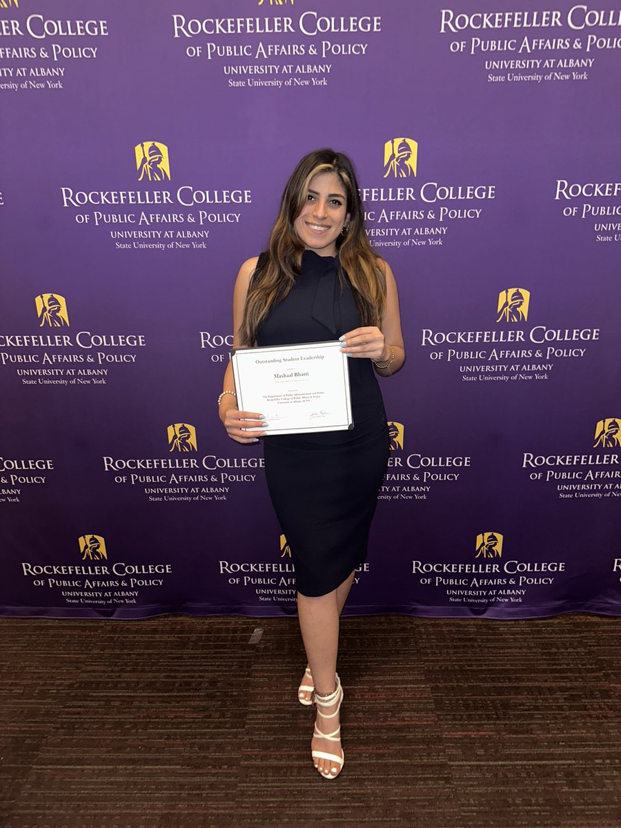 mbhatti_'s tweet photo. Honored to receive the Outstanding Student Leadership Award at tonight’s @RockefellerColl Award Ceremony ✨ So thankful for my #UAlbany journey! I can’t believe I will have an MPA in just 2 weeks💛💜💛💜 https://t.co/tzj6BPueyM