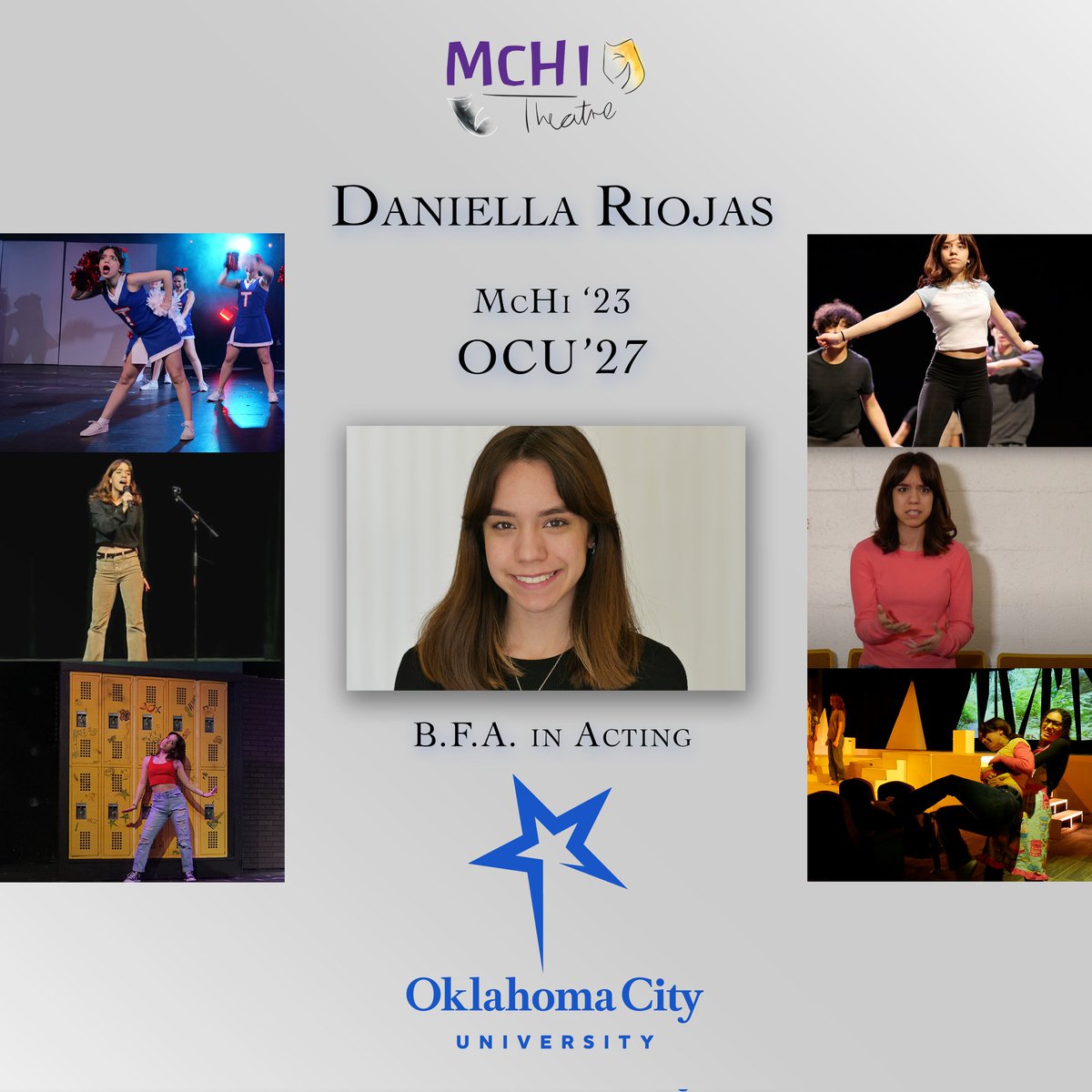 mchitheatre's tweet image. We are so excited to announce that Daniella Riojas has committed to Oklahoma City University to pursue a B.F.A. in Acting! Congratulations, Daniella!

@McHiPride @McallenHigh @Mchi_Yearbook @mcallenfinearts @McAllenISD