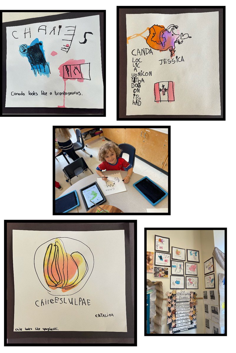CreativeKindie's tweet photo. We read “The Shape of Home”
by Rashin Kheiriyeh &amp; were inspired by her vibrant illustrations. We talked about where we &amp; our families are from &amp; the shape of home. #kindergarten Ss looked at maps, used sharpies to draw outlines &amp; @Crayola to 🎨. #identity @AllenbyPS_TDSB #tdsb https://t.co/zoR7mJOrJa