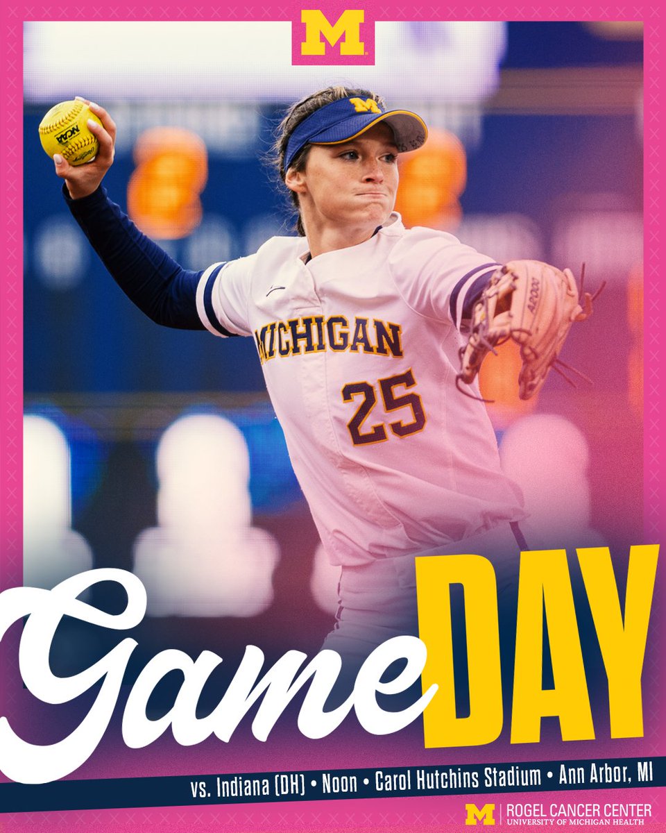 Take two, we're playing two! 
🆚 Indiana (DH)
⏰ Noon
📍 Carol Hutchins Stadium
🔗 linktr.ee/umichsoftball