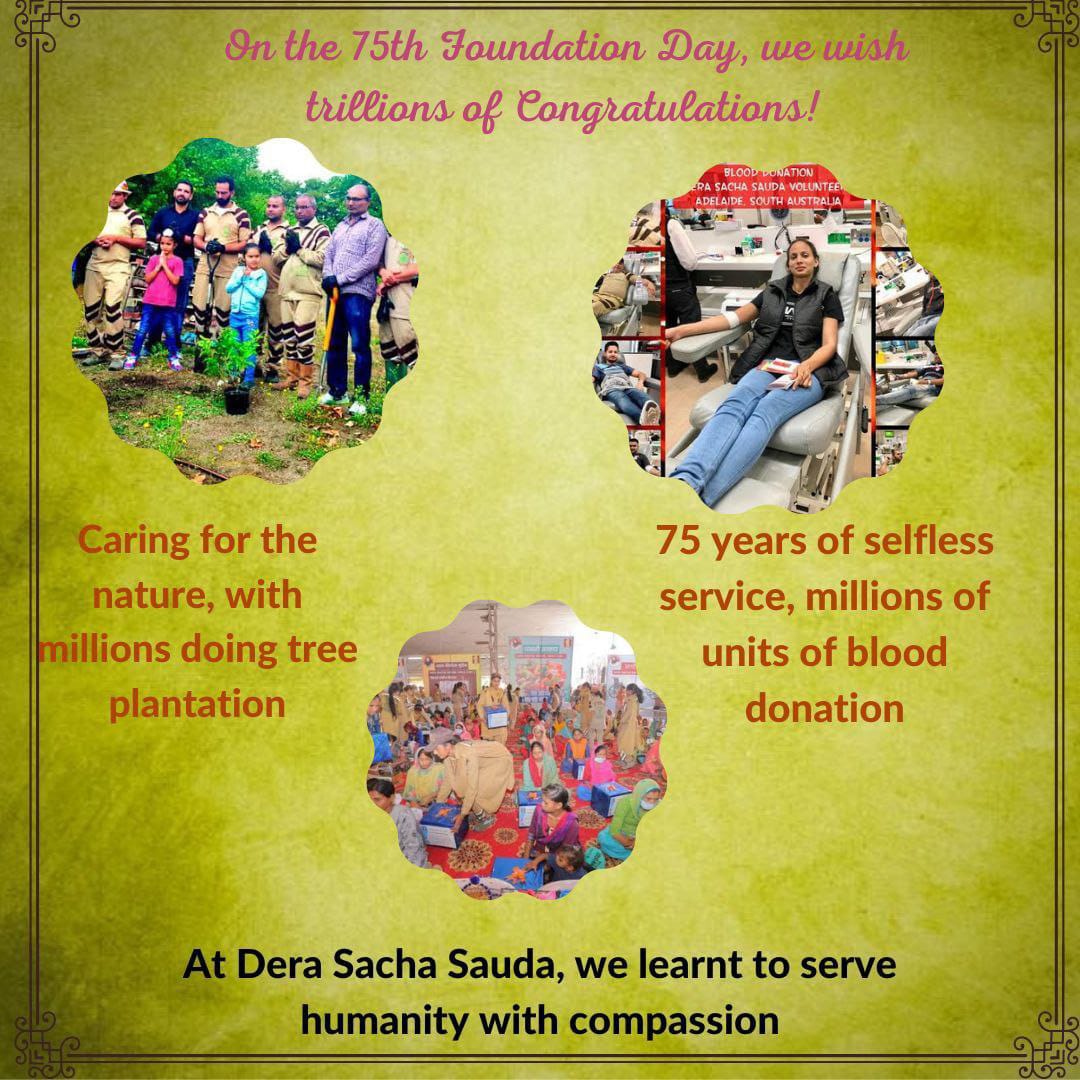 MeetKaur1504's tweet photo. Virtues of Hardwork Loyalty &amp; Human Welfare Helping the destitute &amp; disabled is taught here On 29th April 1948, Shah Satnam ji laid the Pious Foundation 
On#75thFoundationDay
#FestivalOfMillions
Dera Sacha Sauda 
Sirsa Millions of Congratulations 🎉🥳 
Saint Gurmeet Ram Rahim ji https://t.co/k4itSqlZdh