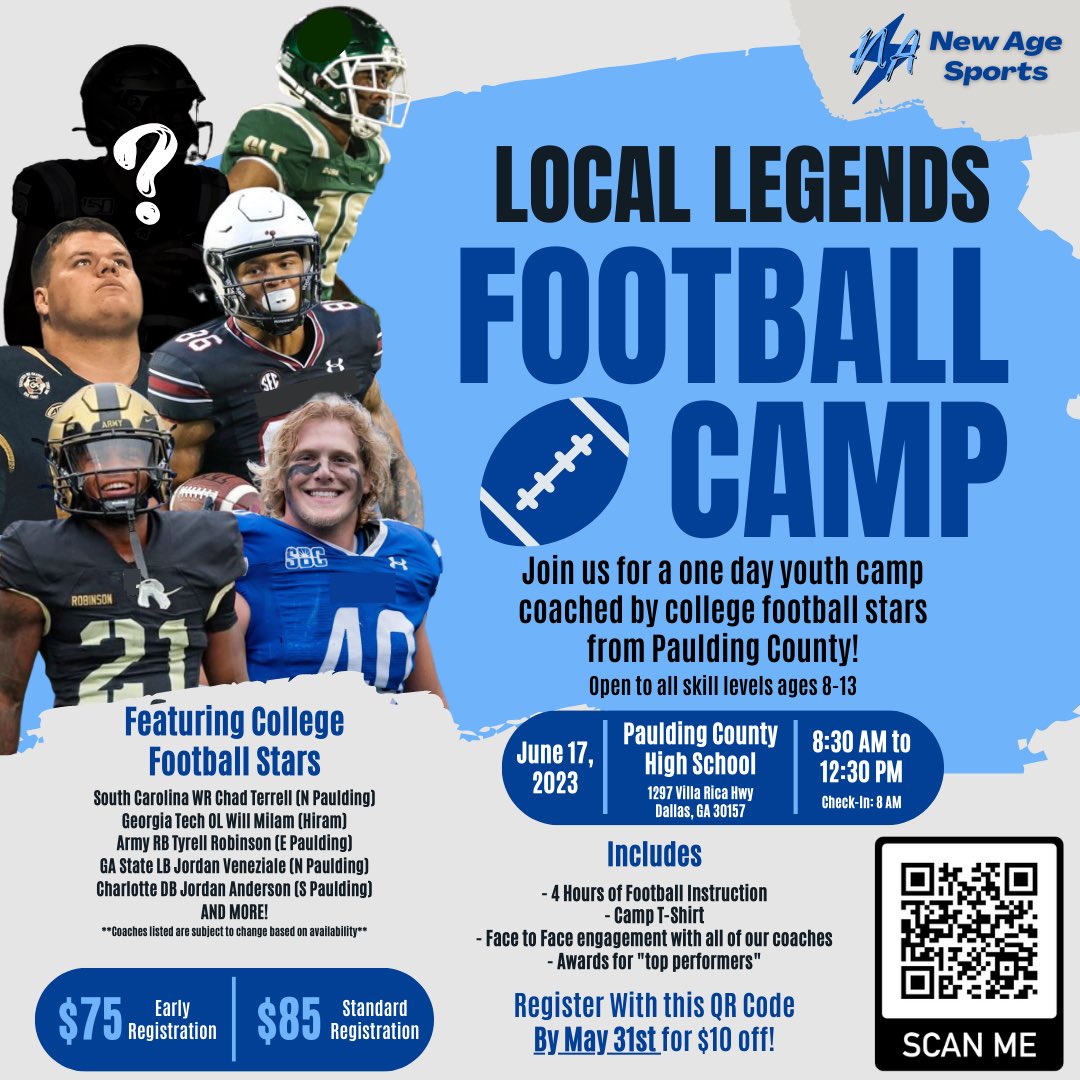 t_holcomb1's tweet photo. Catch EPHS Alum &amp; Army RB Tyrell Robinson at the 1st ever Paulding County LOCAL LEGENDS Youth Football Camp, June 17th!!!

Camp is coached entirely by alumni from the 5 Paulding High Schools! All skill levels welcome, ages 8-13.

@EPHS_RaidersFB @EPHSRecruiting @cjhirsch4 https://t.co/fwrfKQfuzt