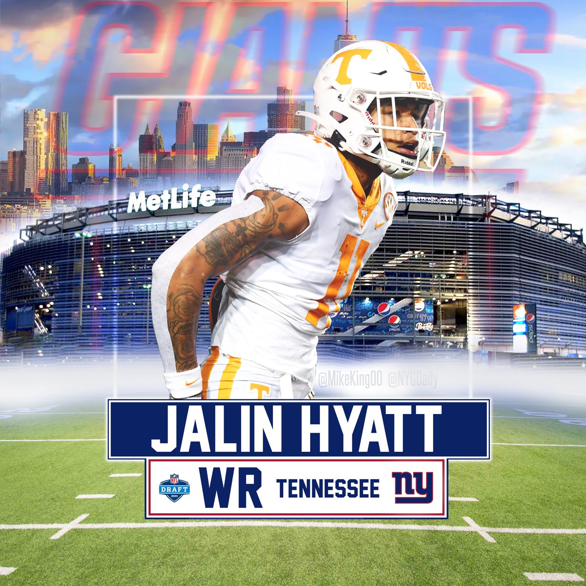 With the 73rd pick in the NFL Draft, the New York Giants select WR Jalin Hyatt. 

What a night.