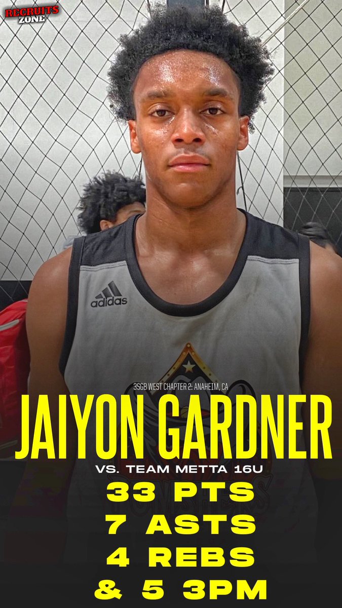 2025 prospect Jaiyon Gardner just lit it up from the field vs Team Metta 16U, finishing with 33 points and 5 3PM. Also had 7 assists and 4 rebounds. 

Elite performance by the 6’4 point-guard at 3SGB Chapter 2 in Anaheim, CA. 🔥