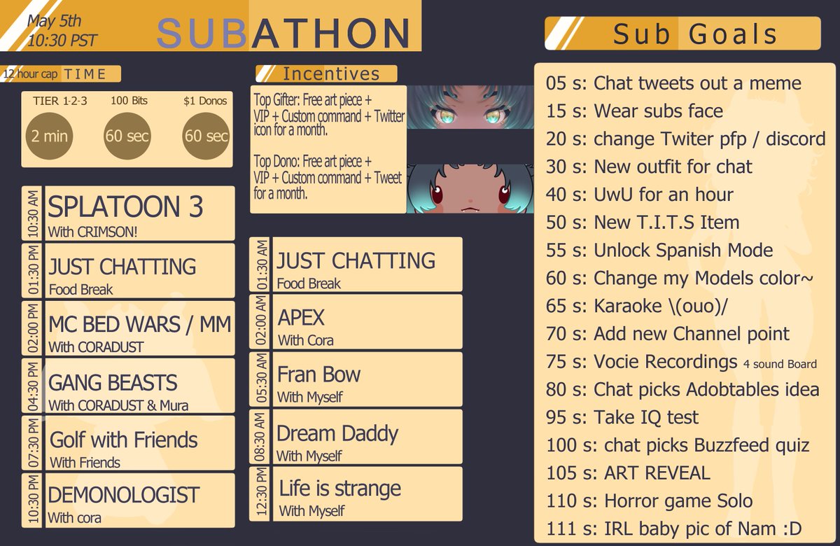 Nambce's tweet photo. Cant wait to see you there~
#Subathon #VtubersEN #Vtubers #PNGtubers #Splatoon3 #APEX #Dreamdaddy #LifeIsStrange #demonologist #Capstream
All friends are welcome to join. https://t.co/rbC8kMi0pj