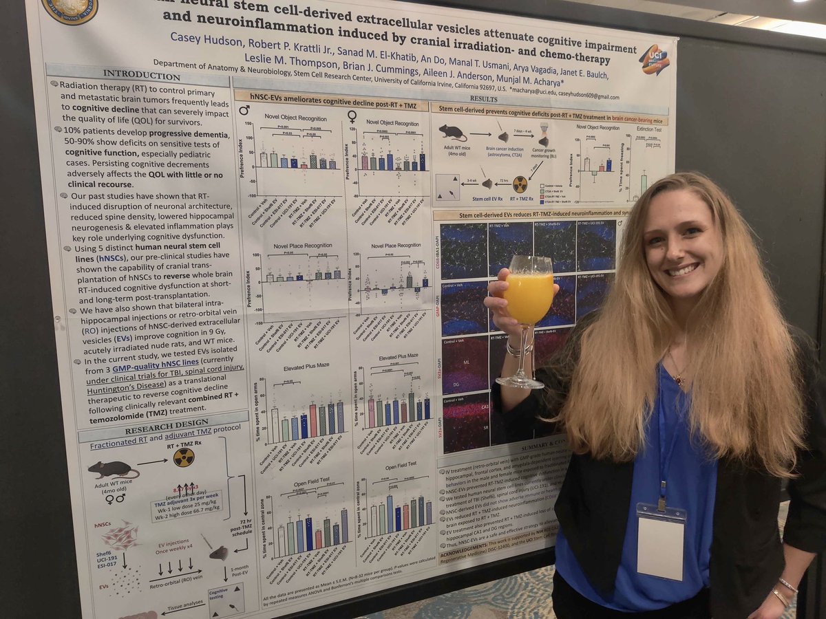 acharya_munjal's tweet photo. Proud of our #CIRM BRIDGES Master’s student, and TRAVEL AWARDEE - Casey Hudson - to present our research on stem cell-derived EV in reversing radiation and chemo-induced cognitive dysfunction in a mouse brain cancer model. #ASNTR at Florida. #UciStemCell https://t.co/SVQe2HvFRe