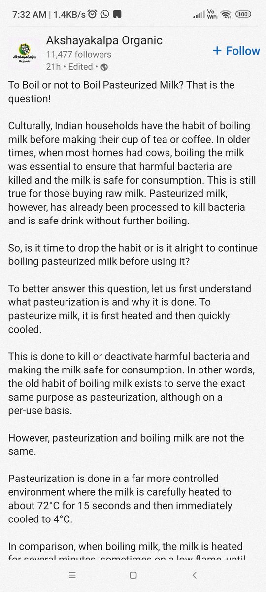 sbhansali's tweet photo. To boil or not pasteurized milk (shared by @akshayakalpa) https://t.co/KTExOu5ZJd