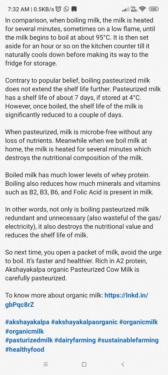 sbhansali's tweet photo. To boil or not pasteurized milk (shared by @akshayakalpa) https://t.co/KTExOu5ZJd