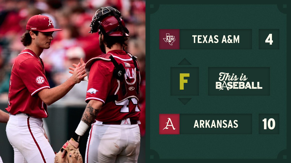 RazorbackBSB's tweet photo. HOGS WIN! SERIES W SECURED! https://t.co/11O96HciWa