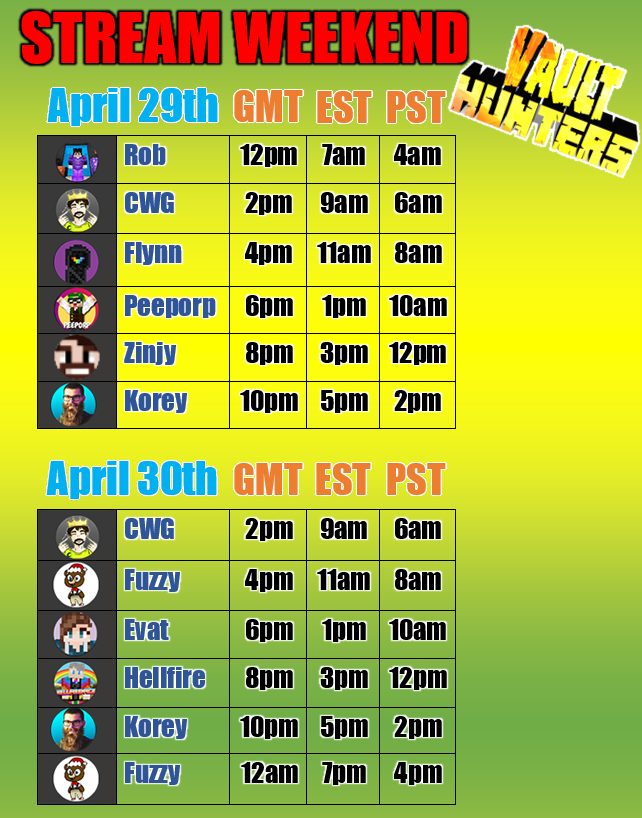 Sorry for late post, but this weekend is STREAM WEEKEND!  I'll be streaming at 9am EST Sat and Sun!  Hope to see y'all there! ;D