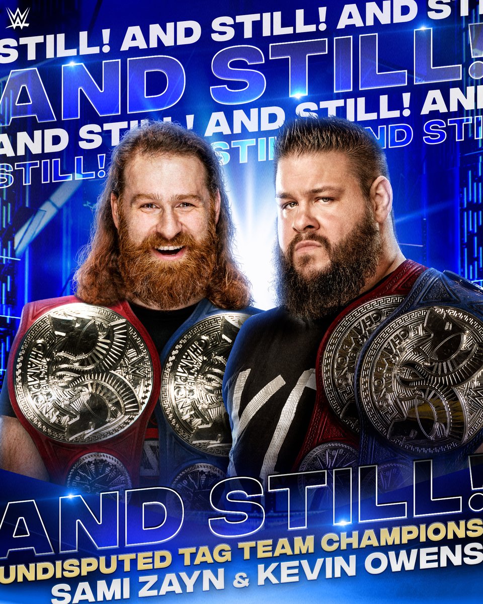 WWE's tweet photo. #AndStill...

@SamiZayn and @FightOwensFight will remain your Undisputed WWE Tag Team Champions! 👏👏👏 https://t.co/eLRCNobqjH