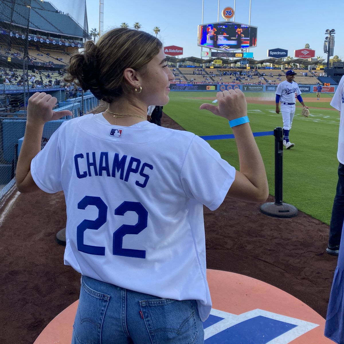 UCLAWSoccer's tweet photo. The champs are in the house on @UCLA Night! 🏆

Thank you, @Dodgers! https://t.co/wCVYzv3c6b
