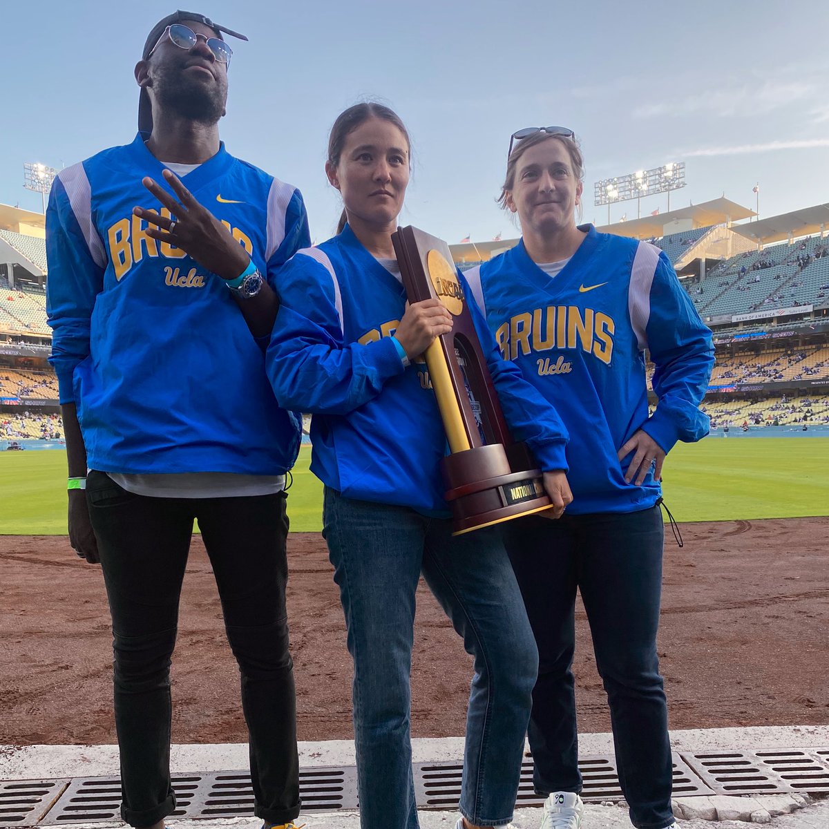 UCLAWSoccer's tweet photo. The champs are in the house on @UCLA Night! 🏆

Thank you, @Dodgers! https://t.co/wCVYzv3c6b