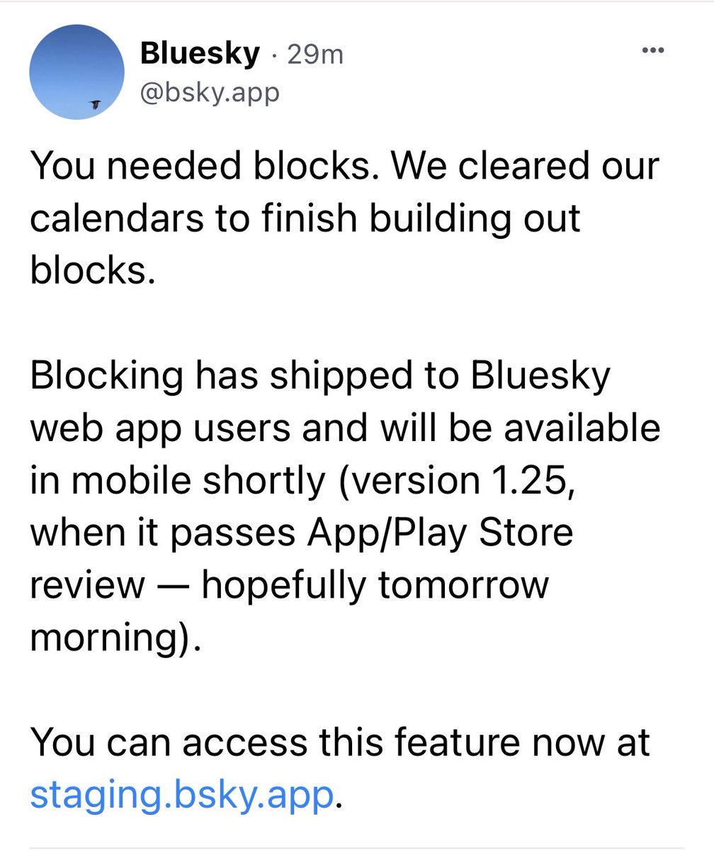 MikeIsaac's tweet photo. they whooped peoples asses on bl**sky yesterday so hard that the team was compelled to ship a blocking feature in like a day https://t.co/gbo6YBPvOF