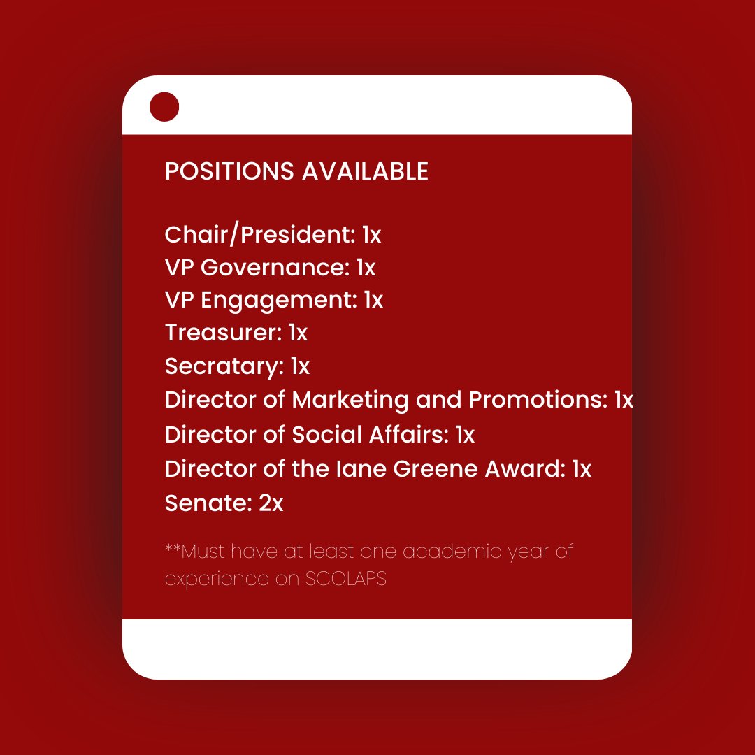 SCOLAPS_YU's tweet photo. Hey lions! 🦁

SCOLAPS' election is right around the corner. 🗳️

View available positions, how to run, and other important election details in our post. The link to the nomination form can be found in our bio. 🔗

DM or email us with any questions/concerns. https://t.co/H9znH2jCfZ