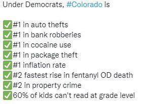 GretchenMcKee99's tweet photo. @GovofCO Under your leadership. #LetsGoJared https://t.co/7lE6VpACB0