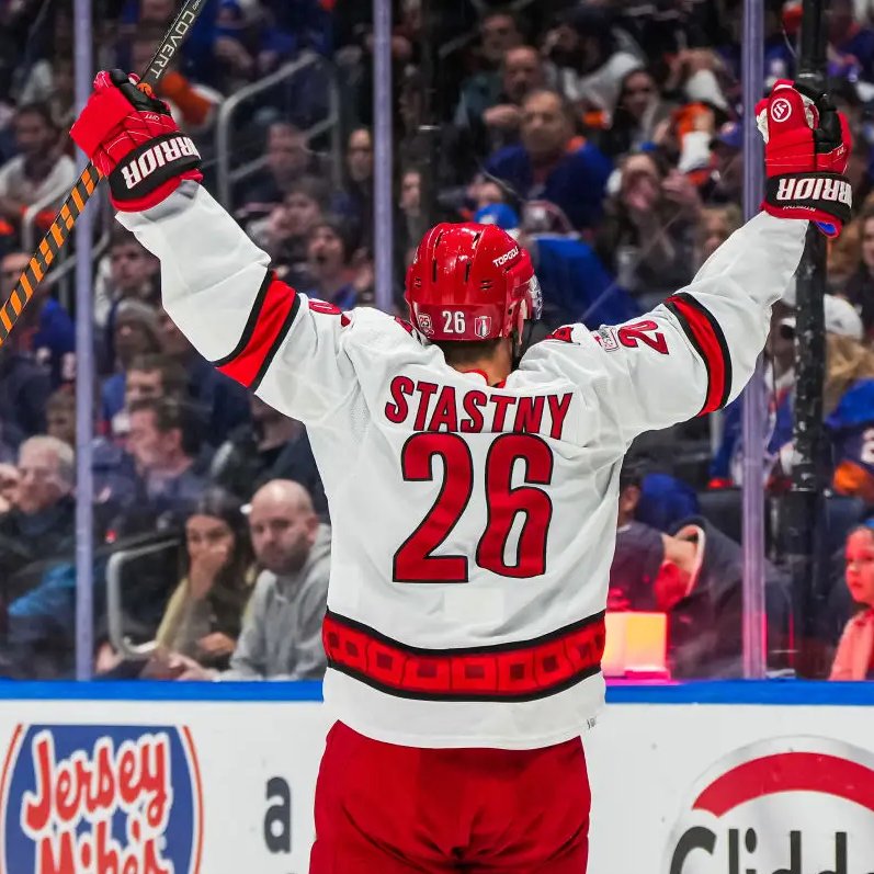 StatsCentre's tweet photo. Giving his @Canes the 2-1 defeat of the Islanders tonight (advancing them to Round 2), Paul Stastny joined Peter (with the Nordiques in both 1985 vs the Canadiens and 1987 vs the Whalers) as the only father-son pairing in NHL history to each score playoff series-winning OT goals https://t.co/clReq6Isgr