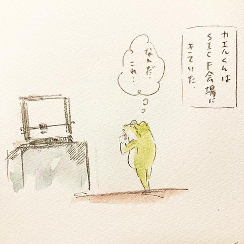 SPIRAL_jp's tweet photo. 🐸カエルくん、SICFの会場でトックリバチ・積彩さんの技術に目をまわす🐸

#ゆるふわカエルのスパイラル探検

#SICF24 の開催期間中、デザインスタジオ #積彩（SICF22 EXHIBITION部門出展）による「SEKISAI Pop-Up FabShop」をオープンします。

https://t.co/GkRtBFDXta https://t.co/i0BvxJIPwC