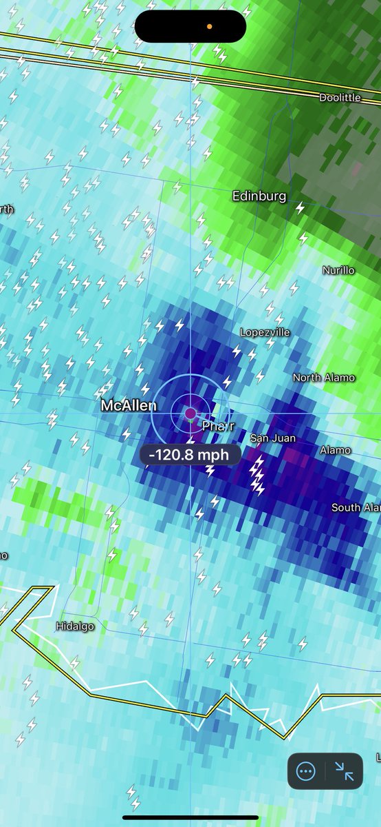 You don’t see that this far south velocity reading of 120MPH holy smokes in McAllen this is a Destructive storm if your outside please seek shelter immediately #Mcallen #texas #RioGrandeValley #txwx #wxtwitter
