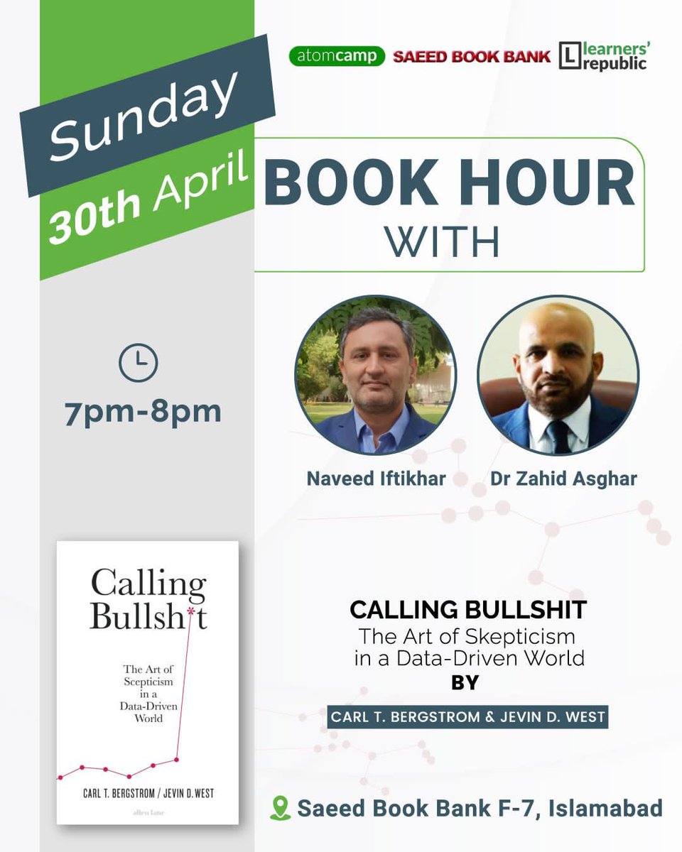 atomcamp's tweet photo. Another weekend, another exiting #bookhour 📚

Happy to share that #atomcamp #bookhour is back again. Last start the reading streak again.🥳

Don’t forget to join us! 
30th-April,2023 | Saeed Book bank

About book: 

Evolutionary biologist Bergstrom &amp; data scientist West deliver- https://t.co/PyKfyquqqz