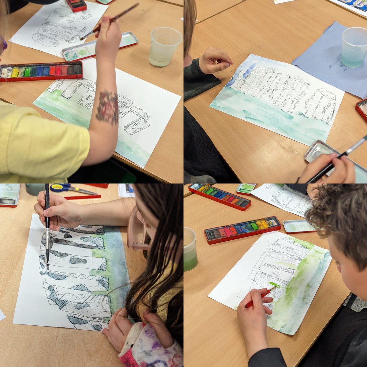 SQPLewisClass's tweet photo. Loved the fact that some learning this week came about because the children asked to find out about Stonehenge. So off we went researching in computing, painting in art and then recreating our own Stonehenge using the outdoors ⭐️😊 @SwintonQueen @WhiteWoodsPAT1 @ST0NEHENGE https://t.co/ThJQ8tragt