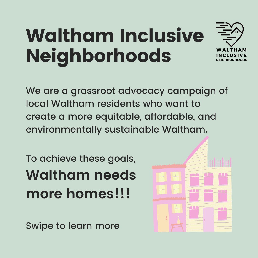 WNeighborhoods's tweet photo. Waltham Inclusive Neighborhoods is a grassroot advocacy campaign of local Waltham residents who want to create a more equitable, affordable, and environmentally sustainable Waltham! https://t.co/AHLTvI1wqs