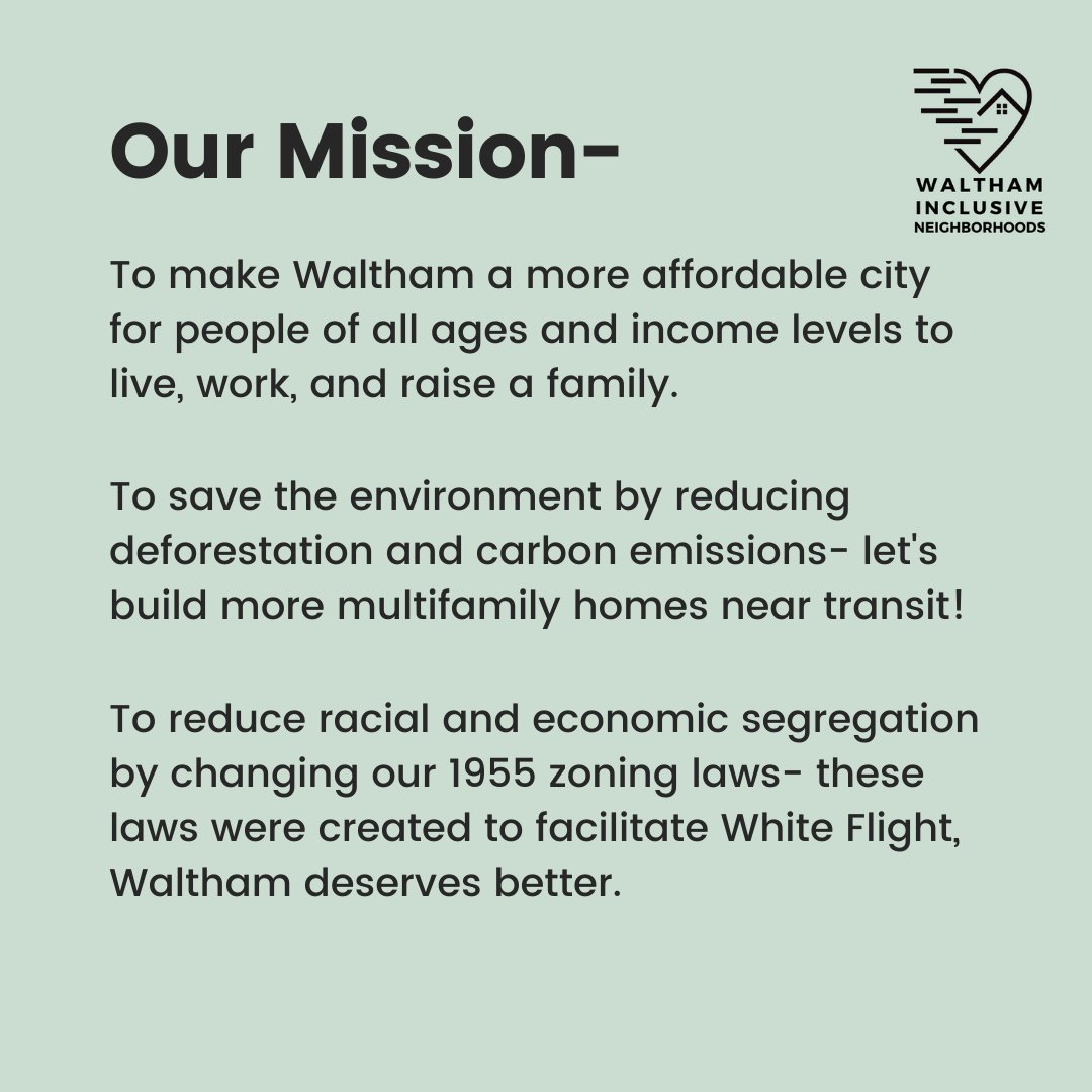 WNeighborhoods's tweet photo. Waltham Inclusive Neighborhoods is a grassroot advocacy campaign of local Waltham residents who want to create a more equitable, affordable, and environmentally sustainable Waltham! https://t.co/AHLTvI1wqs