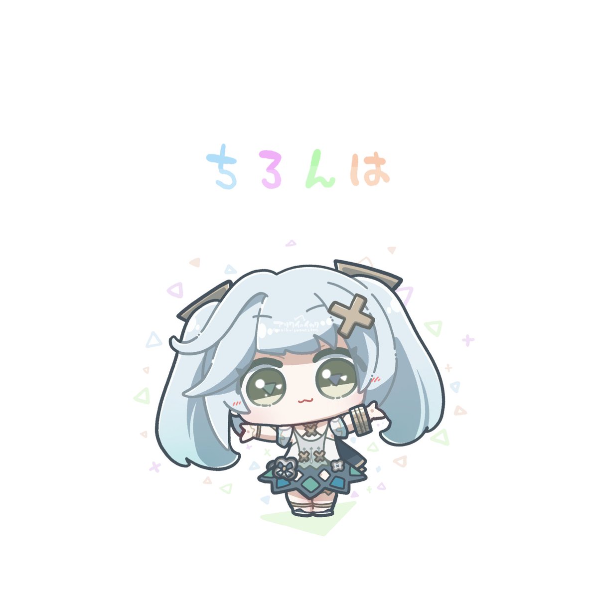 1girl solo chibi twintails green eyes hair ornament white background  illustration images