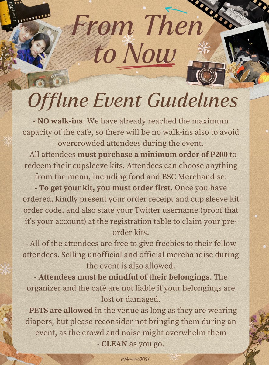 MemoirsOfYH's tweet photo. Pack your bags, as we venture to the memory lane of Jeonghan and Joshua’s friendship 🎞️🎬
Please be guided to the following guidelines for the Offline Event and directions on how to get to the place.
Stay tuned for more! 🤎
#aDecadeWithYH #MemoirsofYH https://t.co/bS5Jx3qvYn