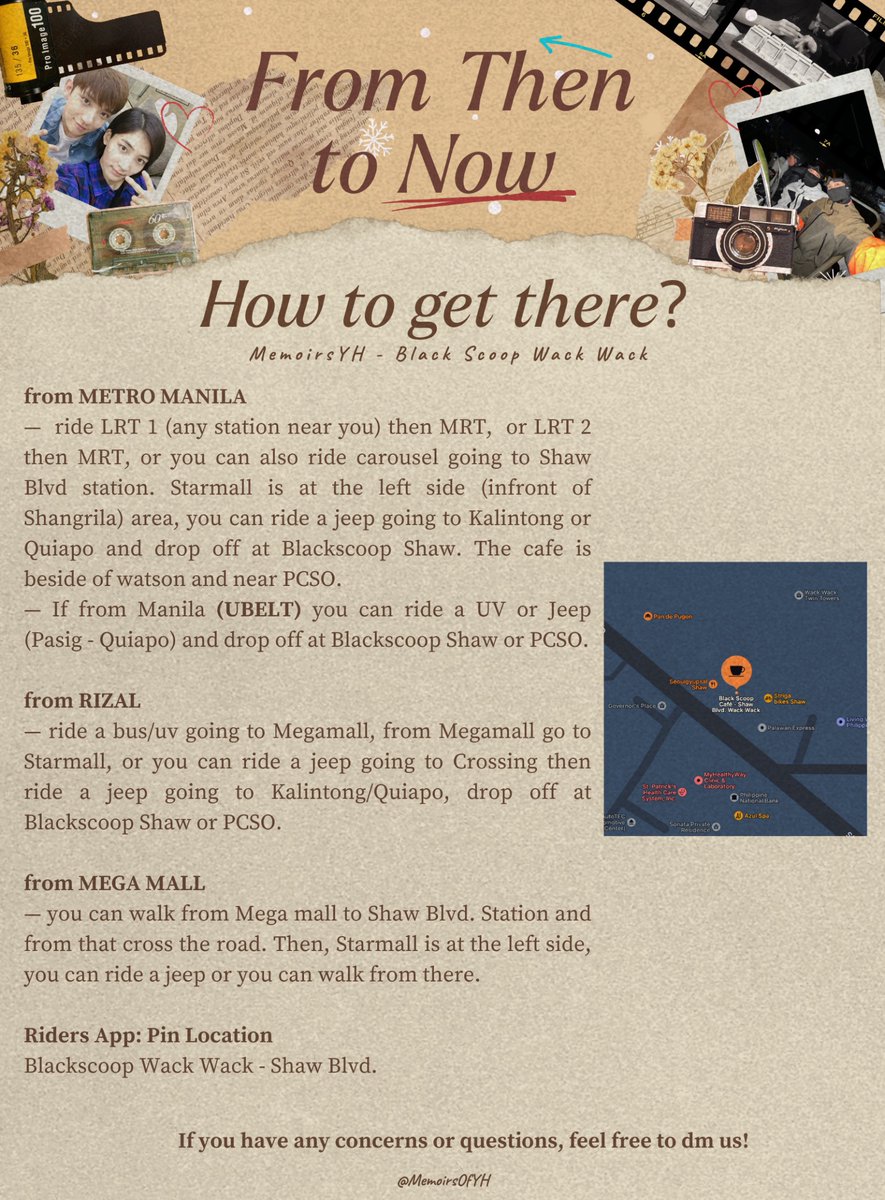MemoirsOfYH's tweet photo. Pack your bags, as we venture to the memory lane of Jeonghan and Joshua’s friendship 🎞️🎬
Please be guided to the following guidelines for the Offline Event and directions on how to get to the place.
Stay tuned for more! 🤎
#aDecadeWithYH #MemoirsofYH https://t.co/bS5Jx3qvYn