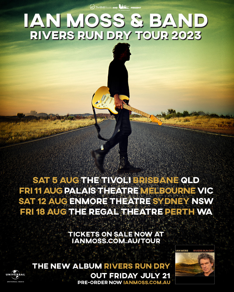 GP Tickets 🎟️ to the Rivers Run Dry Tour 2023 on sale NOW in Bris, Syd & Melb. Perth will follow at 9am local time Sat 5 Aug: The Tivoli Bris Fri 11 Aug: Palais Melb Sat 12 Aug: Enmore Syd Fri 18 Aug: Regal Perth Grab yours now at ianmoss.com.au/tour #ianmoss #riversrundry
