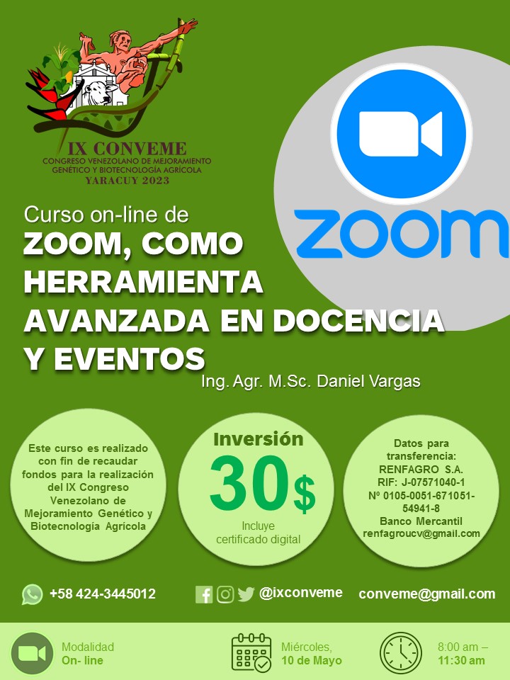 ixconveme's tweet photo. Te invitamos a participar en el curso pre-congreso "ZOOM, como herramienta avanzada en docencia y eventos" , dictado por el Ing. Agr. https://t.co/3sTofb8f2U. Daniel Vargas a través de la plataforma social ZOOM, el día miércoles 10 de Mayo del 2023.

¡Escríbenos! +58 424-3445012 https://t.co/PnhJzFR5zU