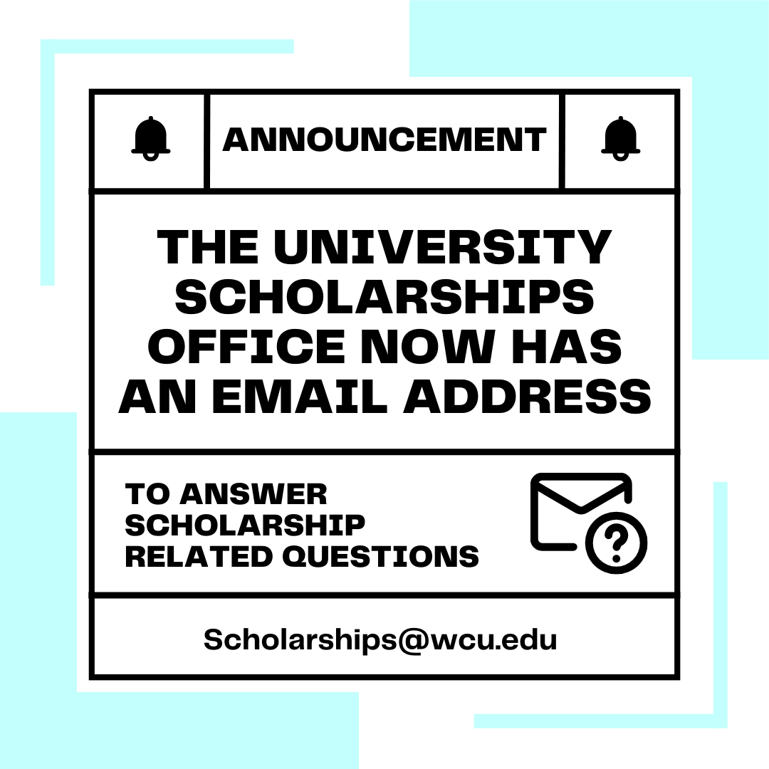 WCUFinancialAid's tweet photo. Hey everyone! If you have any questions about scholarships, don't hesitate to reach out to the University Scholarships Office! You can contact us at scholarships@wcu.edu or check out our website https://t.co/vBbx6p7Y5X for answers to frequently asked questions and resources. https://t.co/yz5TvoCRm1
