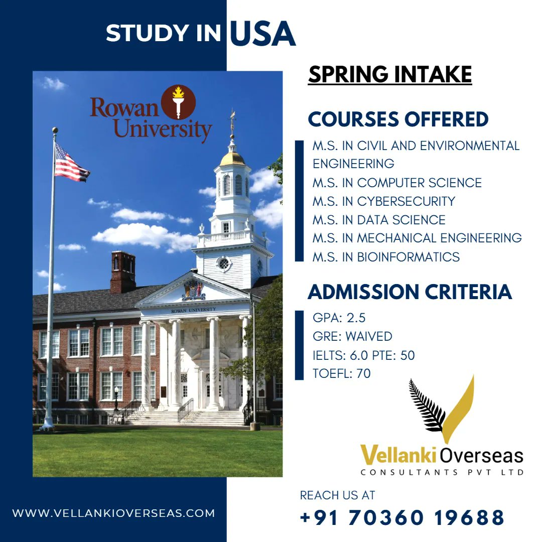 VellankiO's tweet image. Attention students! Rowan University, USA is now accepting applications for Spring Intake 2024. Let Vellanki Overseas guide you through the admission process and help you achieve your academic goals. Apply now! #RowanUniversity #StudyAbroad  #SpringIntake #VellankiOverseas