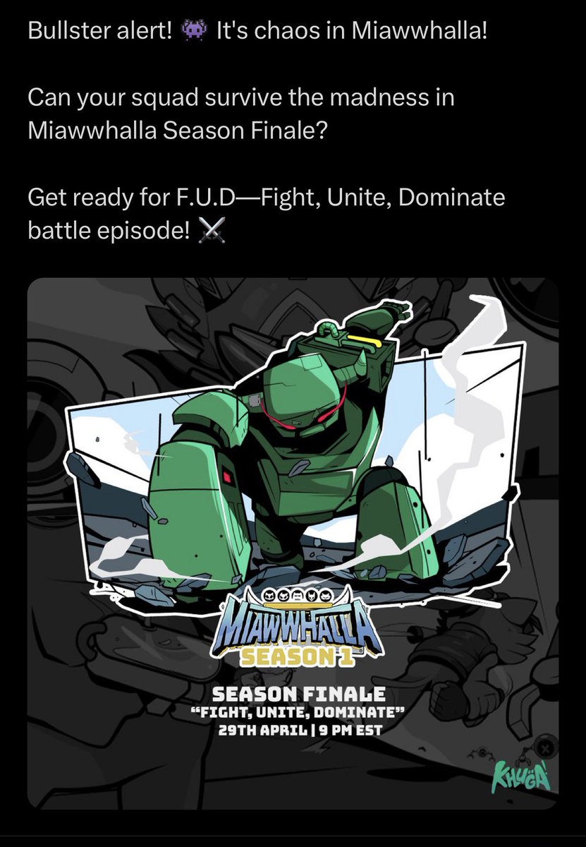 24 hour extension to claim your “O” bots for all my <a href="/KhugaNFT/">@Khugaverse</a> out there - heard they are going to be EXTREMELY valuable very 🔜

We also got a preview of last part of our battle text coming up - time to fight us a bullster! 🗿

Grab your squad and get ready! 

#WAGFI ⚔️