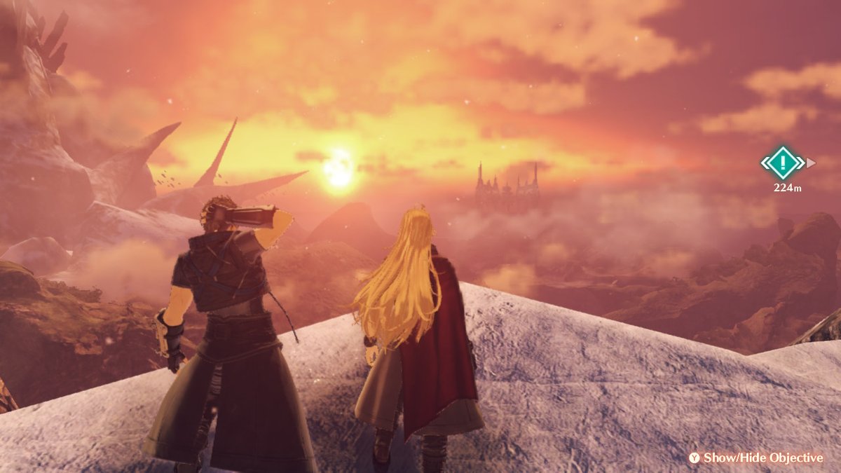 ashiiuou's tweet photo. i was taking photos of shulk cause pretty but then rex walked up and stood with him and they watched the sunset together.., i about cried #XenobladeChronicles3 #NintendoSwitch #Shrex https://t.co/ylbp8zWIsr