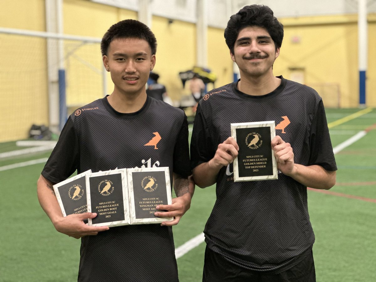 MplsCityFutures's tweet photo. Two guys and some hardware.  Rigo Arellano and Camel Htoo picked up their Futures League Awards after tonight’s intrasquad scrimmage. https://t.co/xhFT1KFdyR